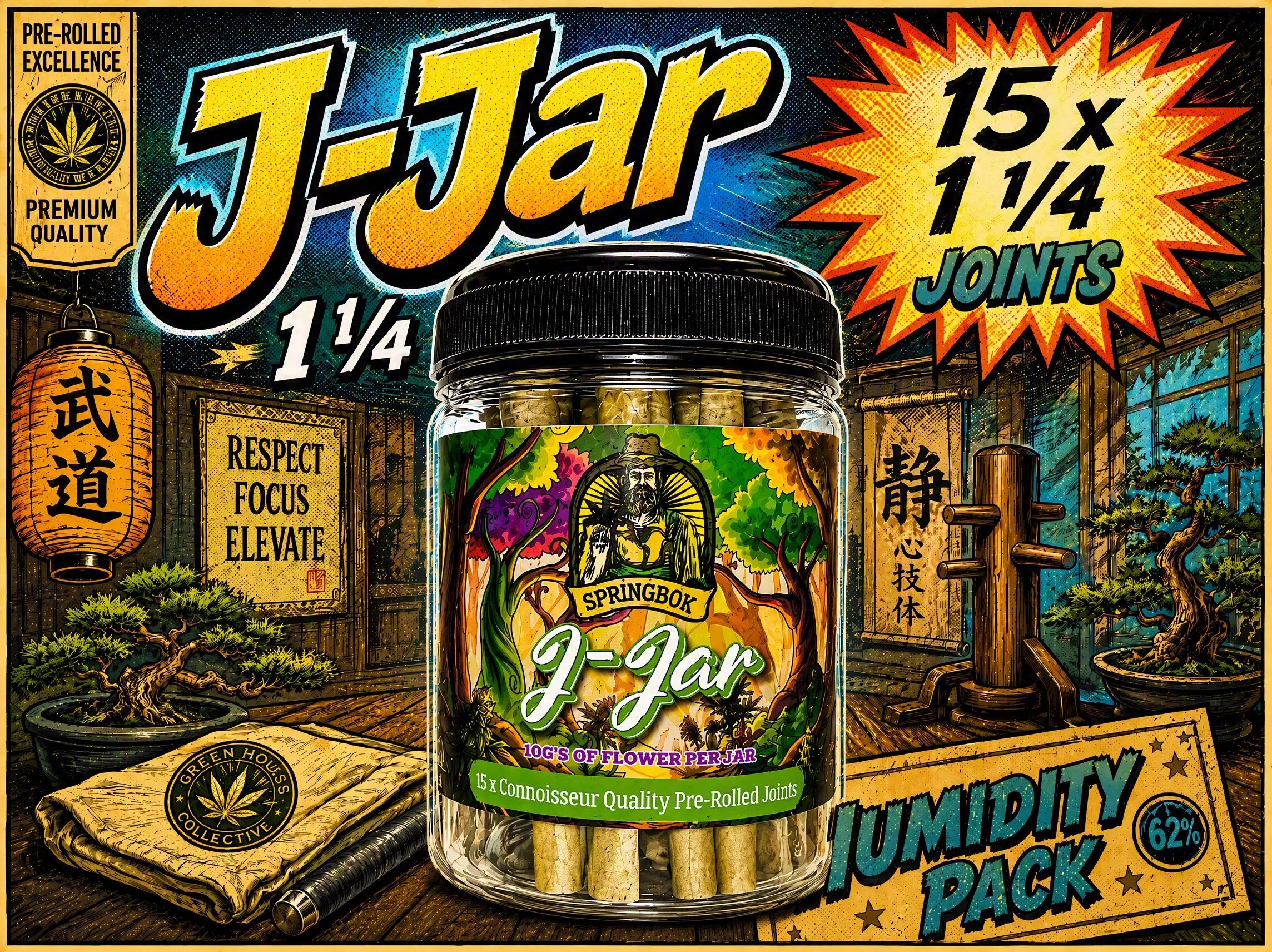 J-Jar 15 pack 1¼ pre-rolls with humidity pack