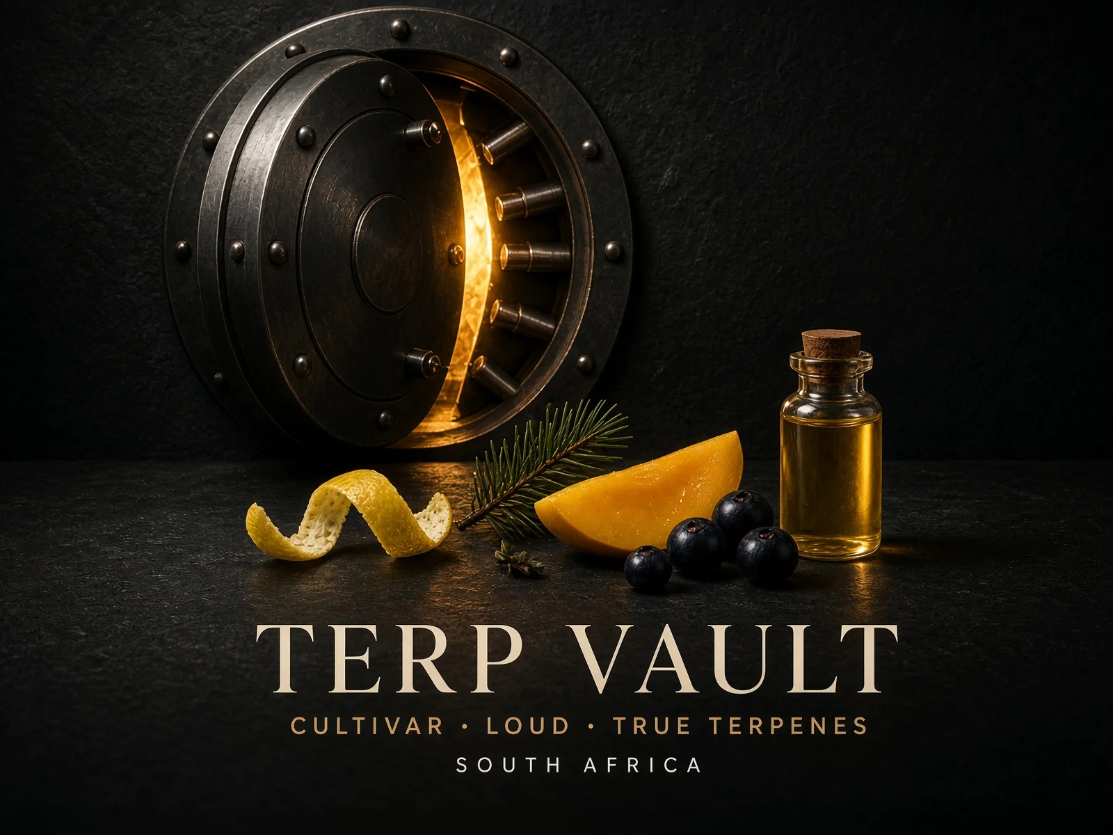 Terp Vault vape range South Africa — True Terpenes vault still life Cultivar and Loud