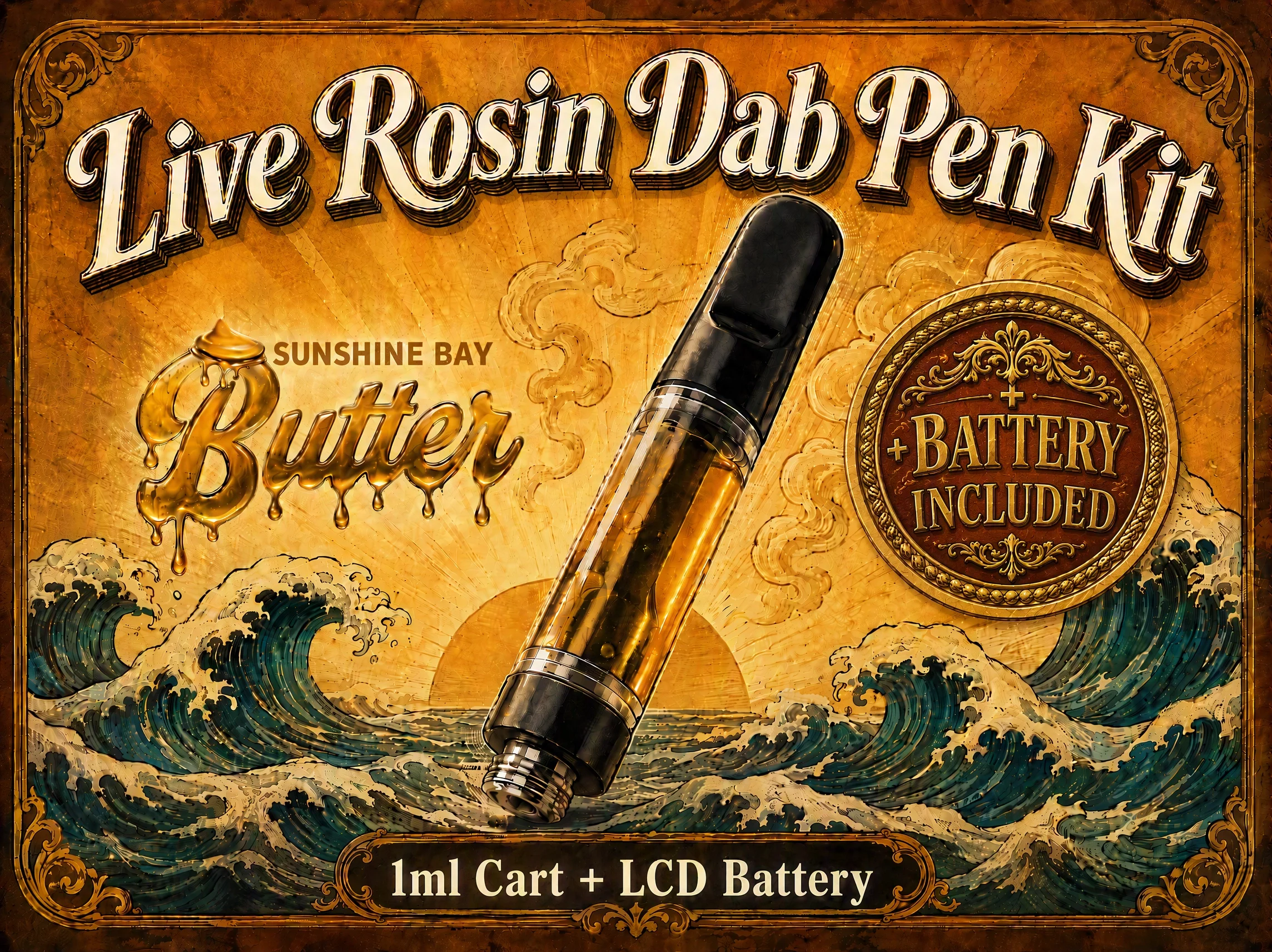 Live rosin dab pen kit — 1ml cart and LCD battery